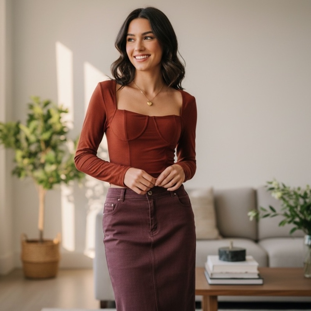 SHEIN Brown Mesh Top and Skirt Set Large